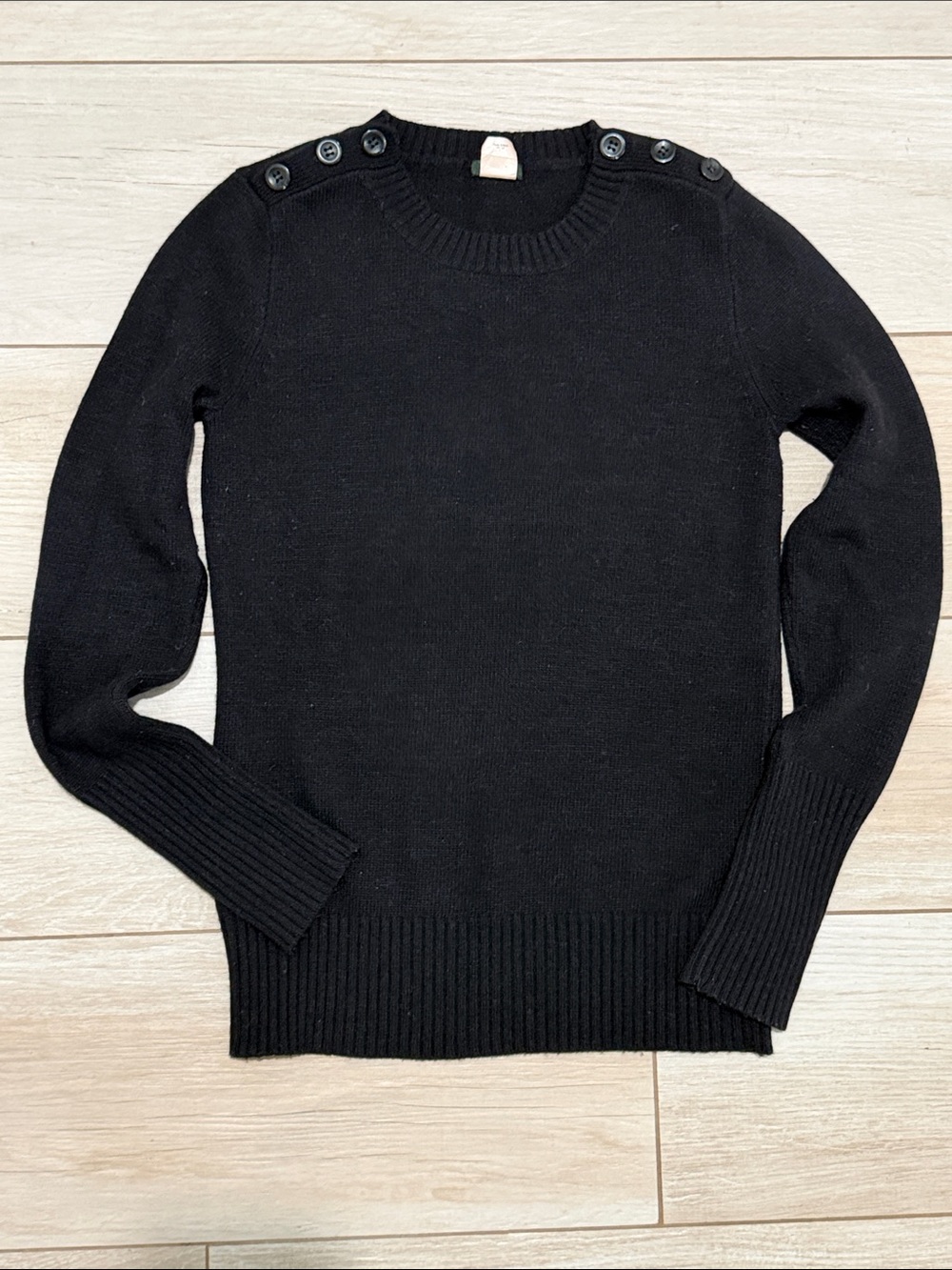 J.Crew Wool Cashmere Blend Button Shoulder Sweater Black Small Crewneck
